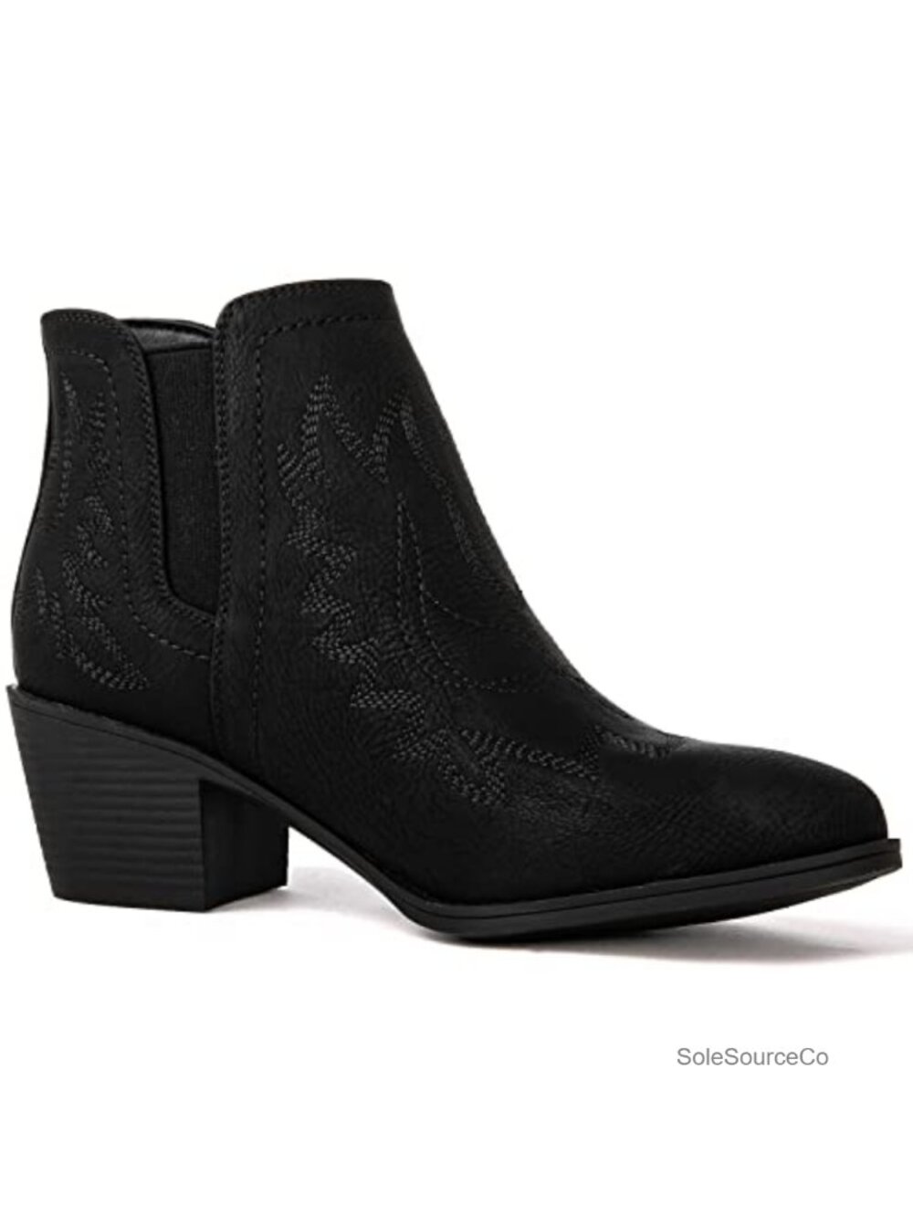 Women's Cowgirl Boots Pull On Ankle Booties Western Faux Leather Embroidered - Picture 3 of 6